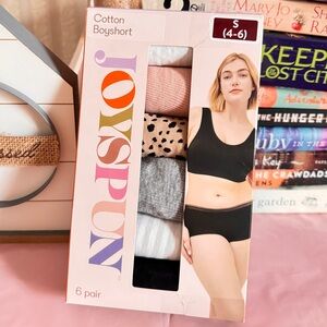 Joyspun Women's Cotton Boyshort Panties, 6-Pack, S (4-6)